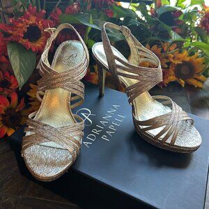 Adrianna Papell “Aiden” Gold Metallic Strappy Slingback Platform Sandal